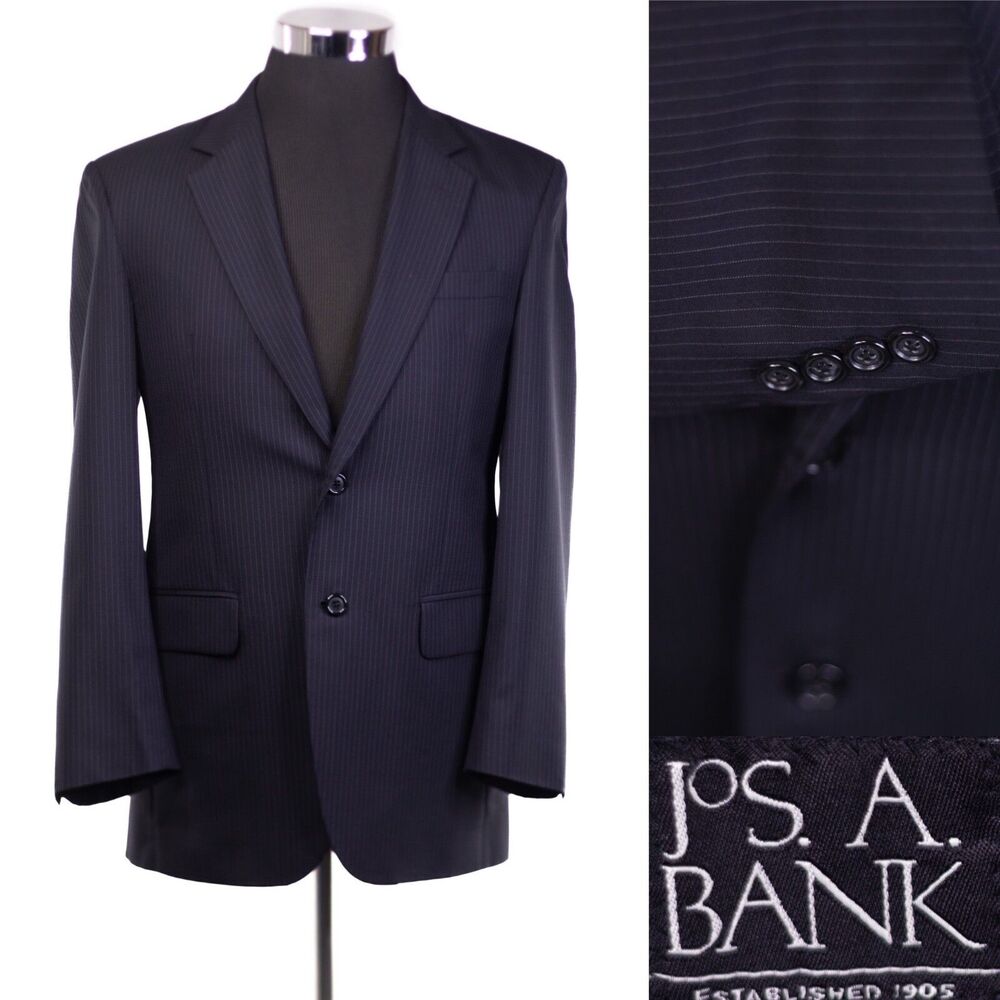 JOS A BANK Mens 38R BlUE Striped Wool  Two Button Blazer/Suit Jacket Coat